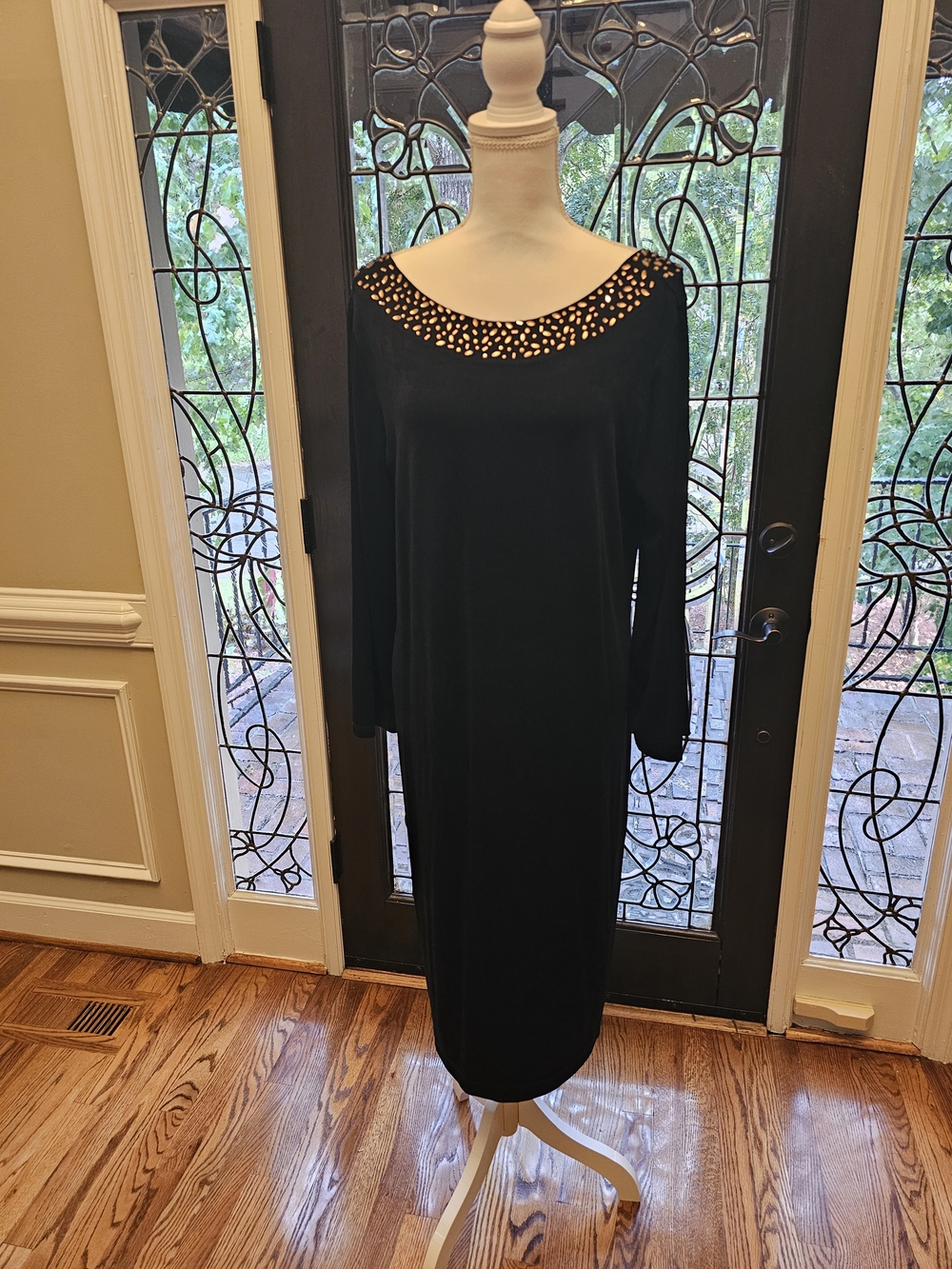 Chico's Black Long Sleeve Dress with Studded Scoop Neck